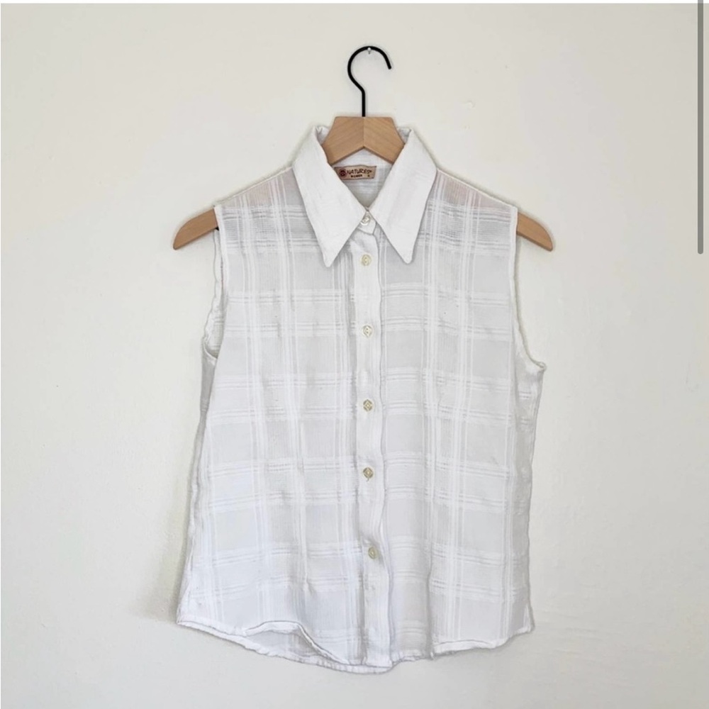 Vintage Sleeveless Button Up Picnic Top White Size 4 Semi-Sheer Lightweight